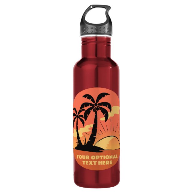 Custom Text Tropical Island Sunset 710 Ml Water Bottle (Front)
