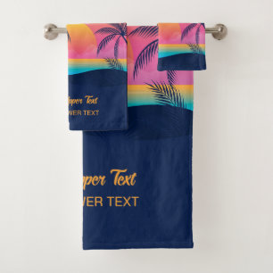 Custom Text Tropical Island Sunset Bath Towel Set
