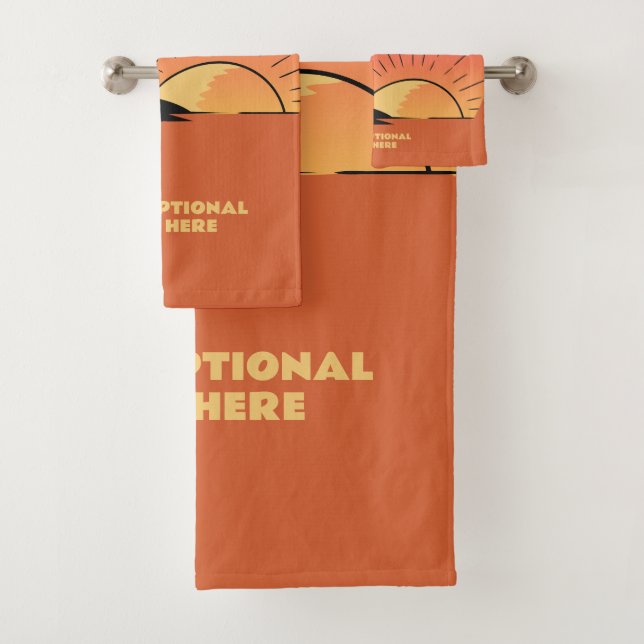 Custom Text Tropical Island Sunset Bath Towel Set (Insitu)
