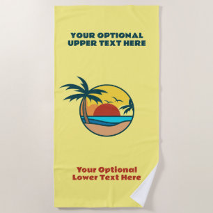 Custom Text Tropical Island Sunset Beach Towel