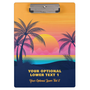 Custom Text Tropical Island Sunset Clipboard