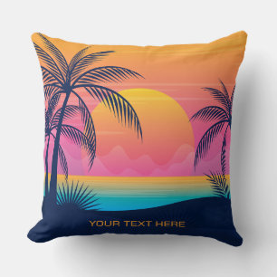 Custom Text Tropical Island Sunset Cushion