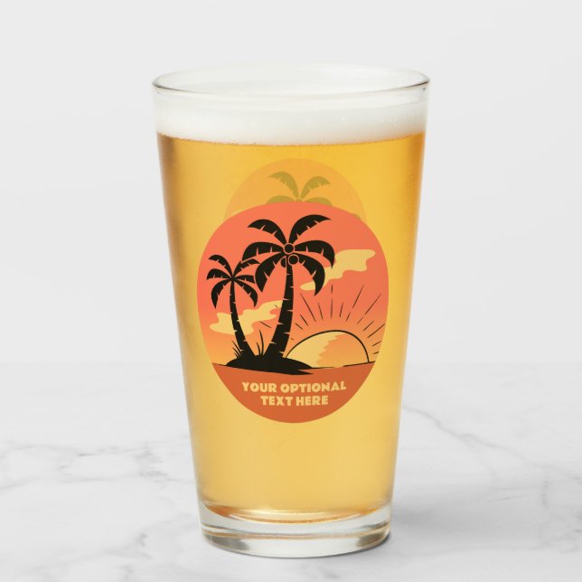 Custom Text Tropical Island Sunset Glass (Front Filled)