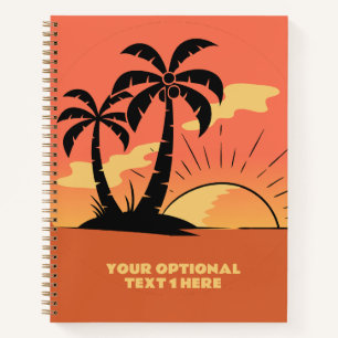 Custom Text Tropical Island Sunset Notebook