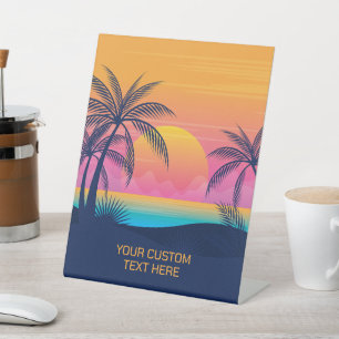 Custom Text Tropical Island Sunset Pedestal Sign