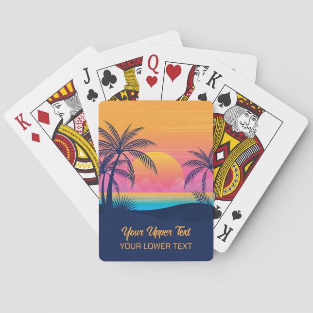 Custom Text Tropical Island Sunset Playing Cards (Back)