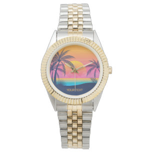 Custom Text Tropical Island Sunset Watch