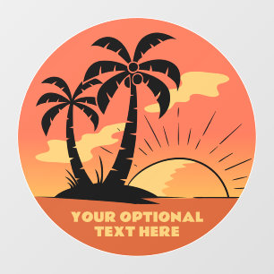 Custom Text Tropical Island Sunset Window Cling