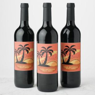 Custom Text Tropical Island Sunset Wine Label