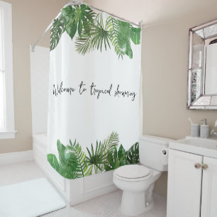 Custom text Tropical leaf Summer feeling greenery Shower Curtain