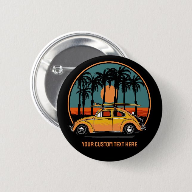 Custom Text Tropical Sunset 6 Cm Round Badge (Front & Back)