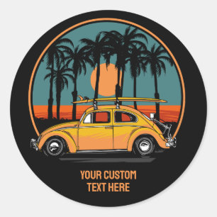 Custom Text Tropical Surfer Sunset Classic Round Sticker