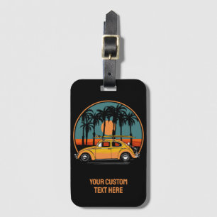 Custom Text Tropical Surfer Sunset Luggage Tag