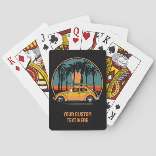Custom Text Tropical Surfer Sunset Playing Cards