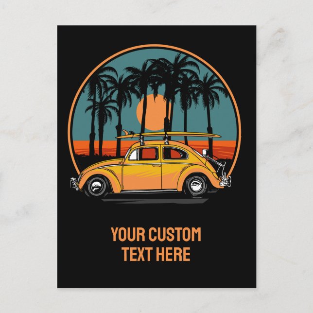 Custom Text Tropical Surfer Sunset Postcard (Front)
