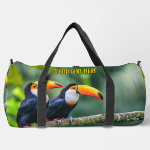 Custom Text Tropical Toucans Duffle Bag