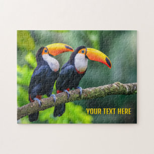 Custom Text Tropical Toucans Jigsaw Puzzle