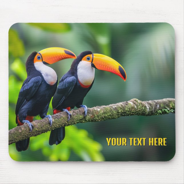 Custom Text Tropical Toucans Mouse Mat (Front)