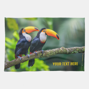 Custom Text Tropical Toucans Tea Towel