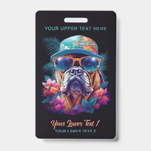 Custom Text Tropical Vacation Dog ID Badge
