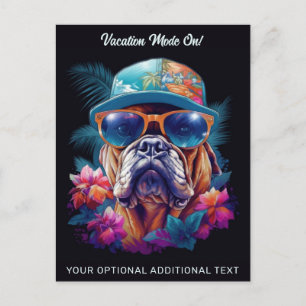 Custom Text Tropical Vacation Dog Postcard