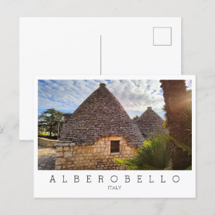 Custom text, trulli dwellings in Alberobello, Postcard