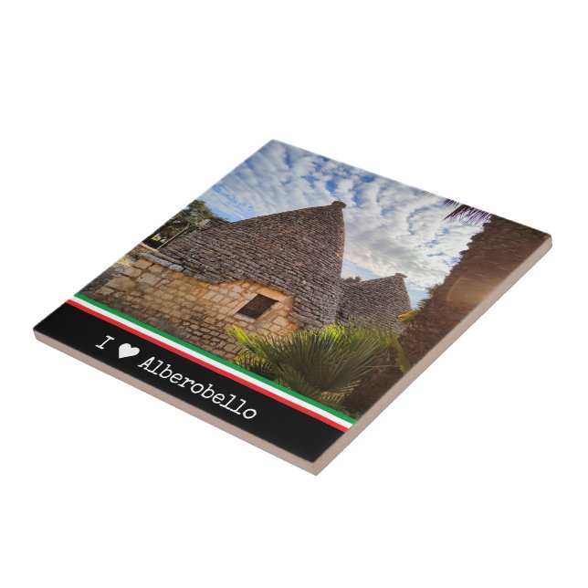 Custom text, trulli dwellings in Alberobello,  Tile (Side)