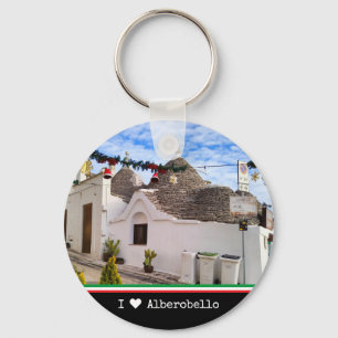 Custom text, trulli houses in Alberobello Key Ring