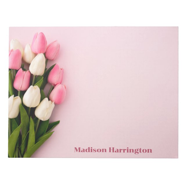 Custom Text Tulips on Pink Notepad (Front)
