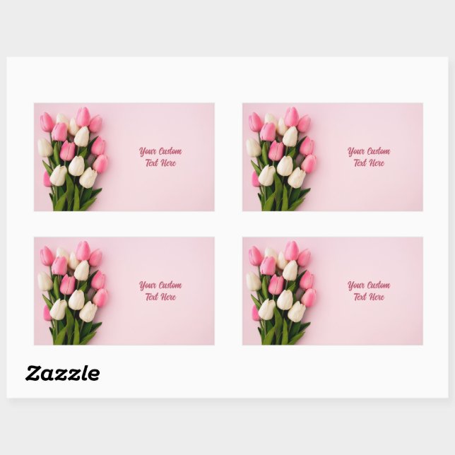 Custom Text Tulips on Pink Rectangular Sticker (Sheet)