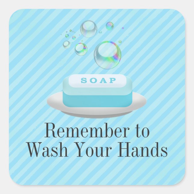 Custom Text Turquoise Blue Soap Wash Your Hands Square Sticker (Front)