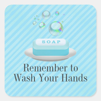 Custom Text Turquoise Blue Soap Wash Your Hands Square Sticker
