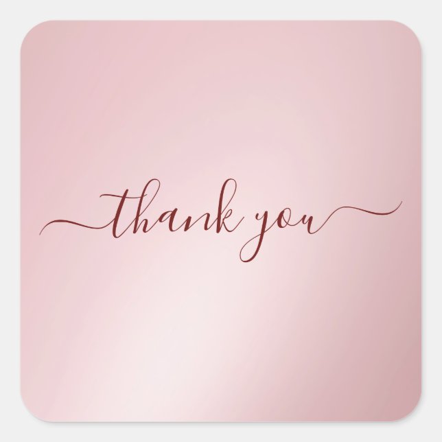 Custom Text Typography Elegant Rose Gold Thank You Square Sticker (Front)