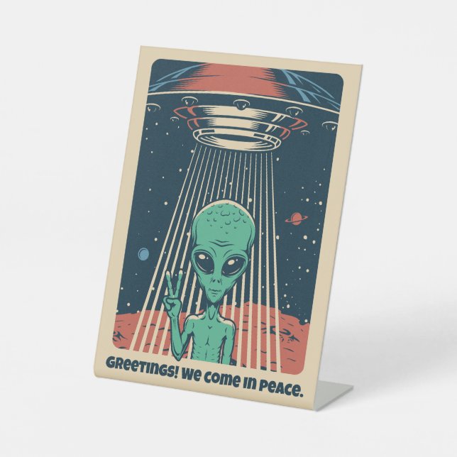 Custom Text UFO Alien Pedestal Sign (Front)