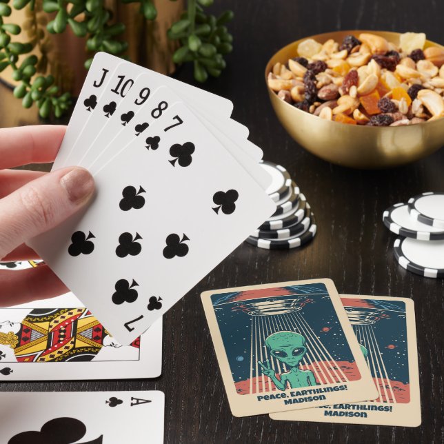 Custom Text UFO Alien Playing Cards (In Situ)
