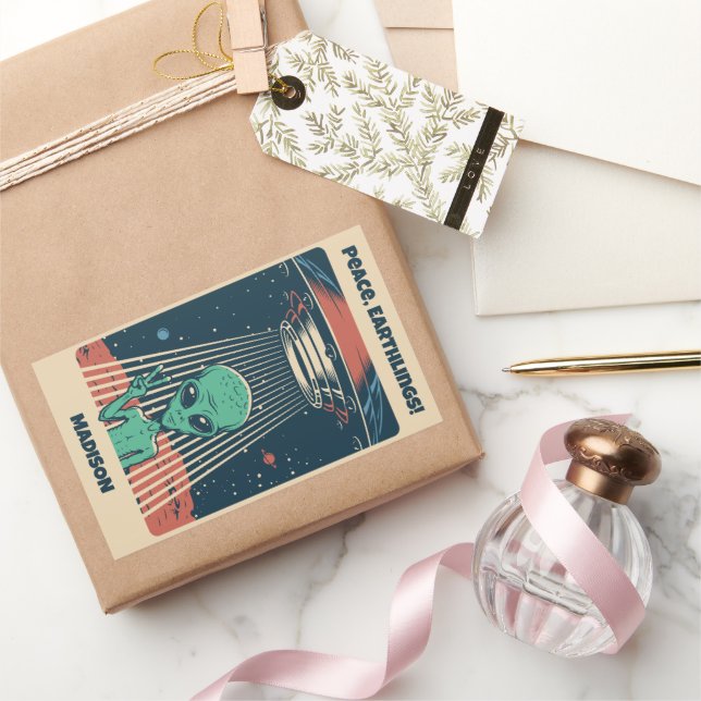 Custom Text UFO Alien Rectangular Sticker (Gifting)