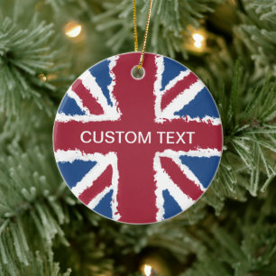Custom Text Union Jack Flag Art by Heva Weva Ceramic Tree Decoration