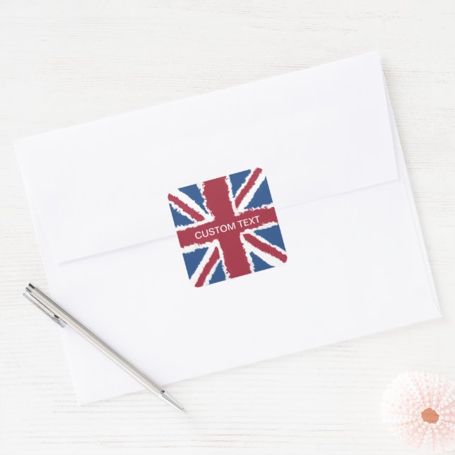 Custom Text Union Jack Flag Art by Heva Weva Square Sticker (Envelope)
