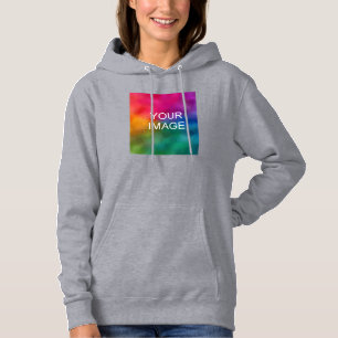 Custom Text Upload Photo Womens Grey High Quality Hoodie