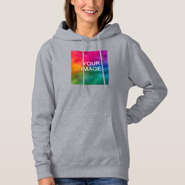 Custom Text Upload Photo Womens Grey High Quality Hoodie (Front)