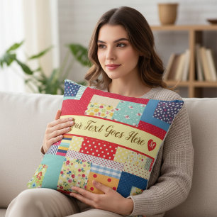 Custom Text Valentine’s Day   Colourful Patchwork  Cushion