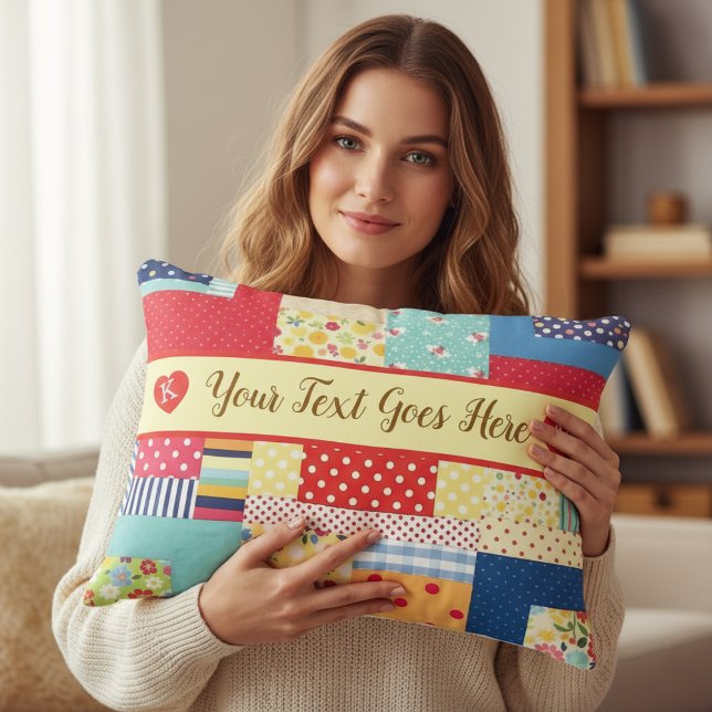 Custom Text Valentine’s Day | Colourful Patchwork  Decorative Cushion (Creator Uploaded)