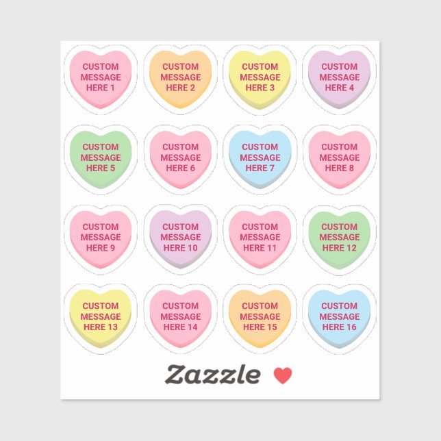 Custom text Valentine's Day 16 conversation hearts (Sheet)