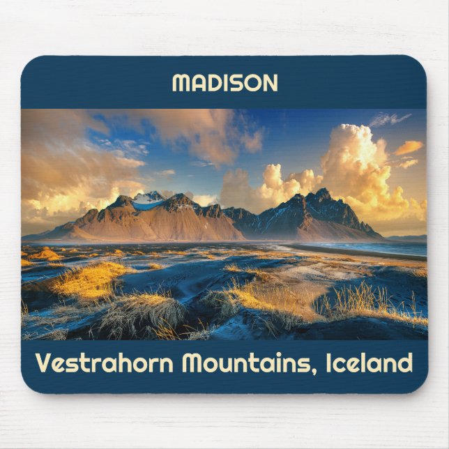 Custom Text Vestrahorn Mountains, Iceland Mouse Mat (Front)