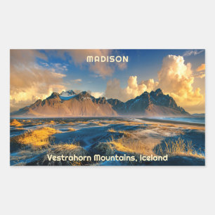 Custom Text Vestrahorn Mountains, Iceland Rectangular Sticker