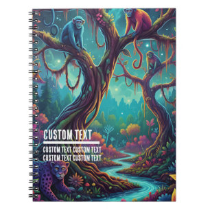 Custom Text Vibrant Jungle Monkeys Whimsical Notebook