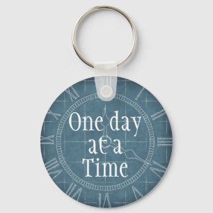Custom Text Vintage Blue Clock One Day at a Time Key Ring
