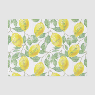 Custom Text Vintage Lemon Fruits, Leaves Flowers Tissue Paper