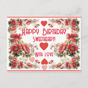 Custom Text Vintage Poppy Spray Birthday Postcard