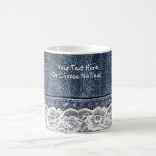 Custom Text/ Vintage Retro Blue Jeans Denim Lace Coffee Mug